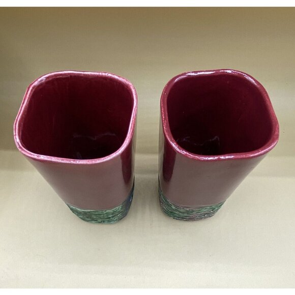 Mid Century Aborn California Pottery 5.5” Red Tree Bark Vase R-1 LOT 2 Matching - Picture 6 of 12